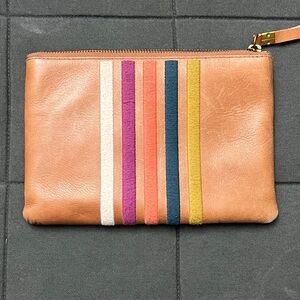 Madewell The Leather Pouch Clutch: Embroidered Rainbow Stripes Edition